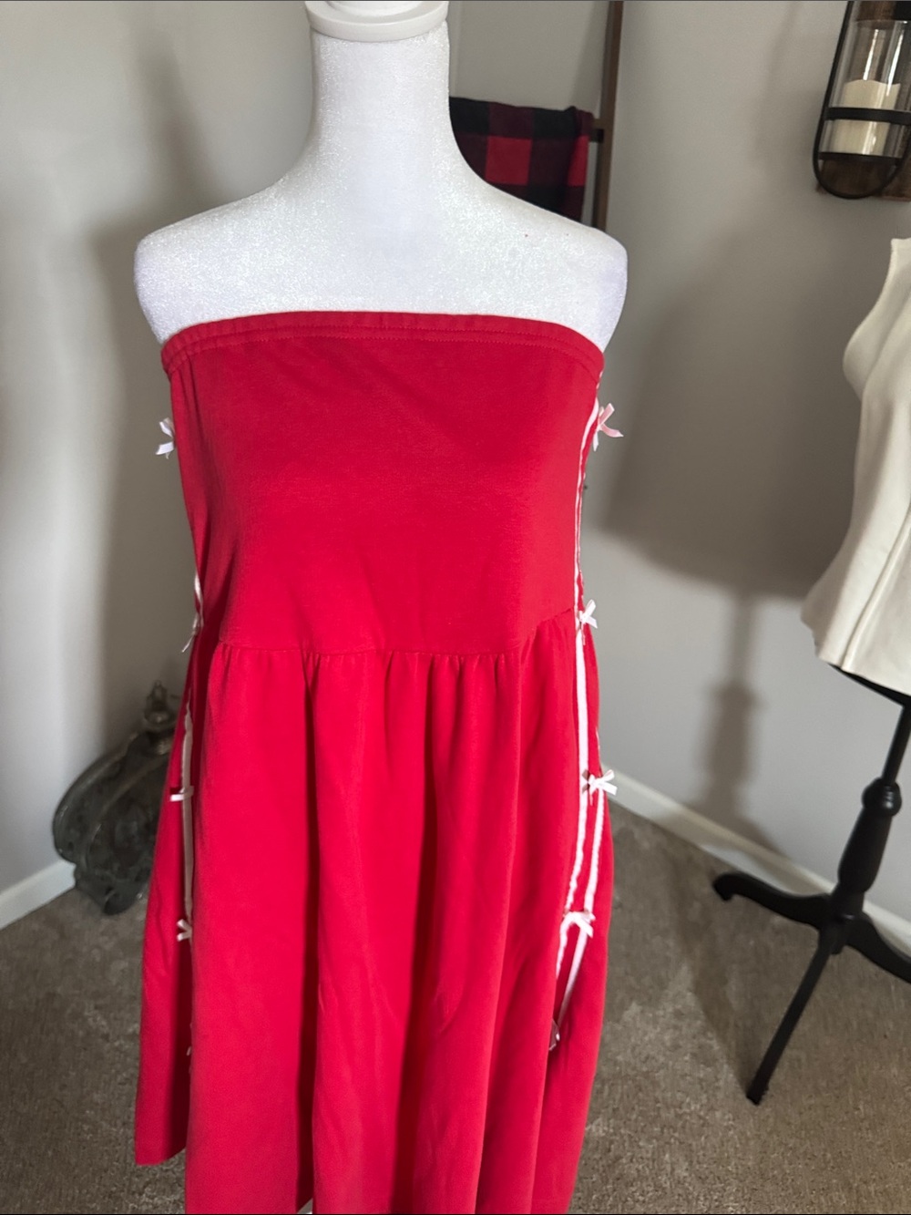 Anthropologie Strapless Red Sundress with Side Ties